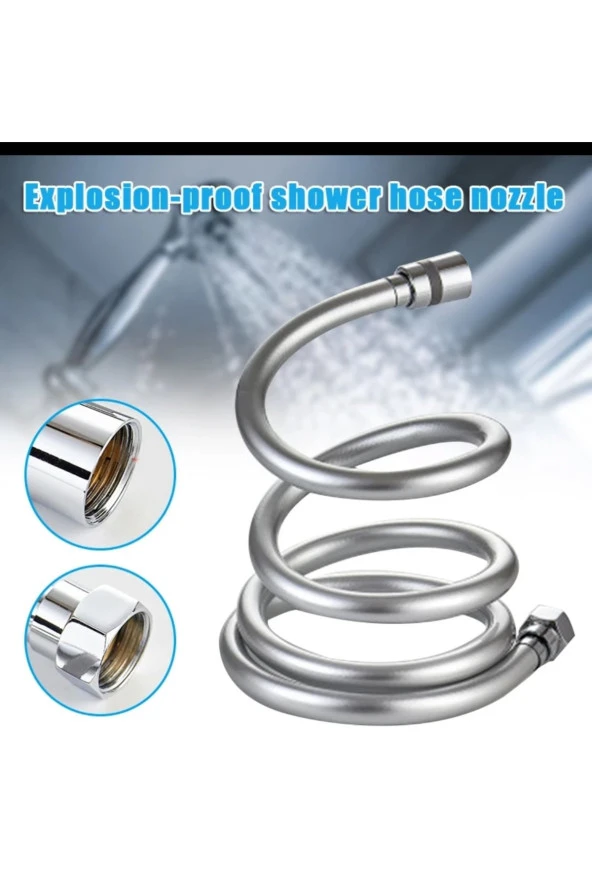 Moonshop Monshop Gümüş Pvc Banyo Duş Hortumu Dayanıklı Banyo Musluk Duş Hortum 1,5 Metre ürün görseli 1