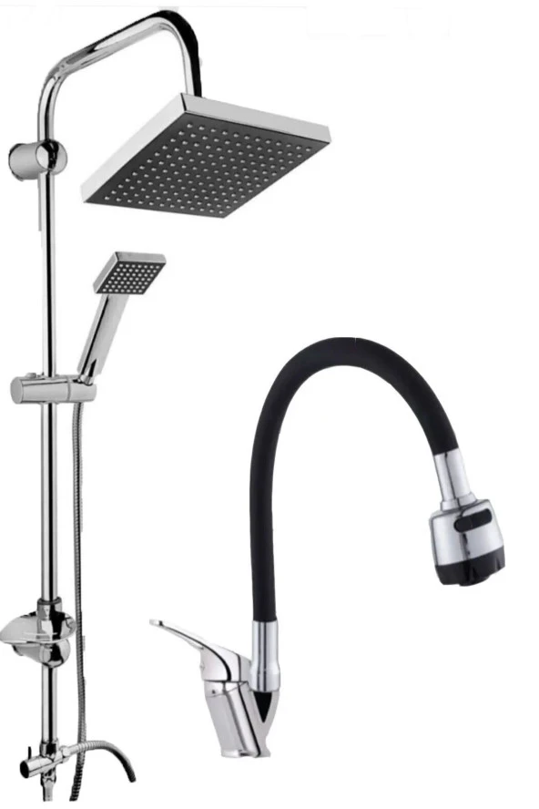 Moonshop Duş Robotu Ve Siyah Kubarlı Evye Mutfak Banyo Bataryası Evyesi Duş Başlığı ürün görseli 1