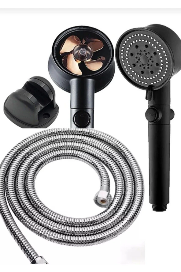 Moonshop Turbo Pervaneli 5 Fonksiyonlu Duş Başlığı Krom Duş Hortumu 150 Cm Ve Mafsal Set ürün görseli 1