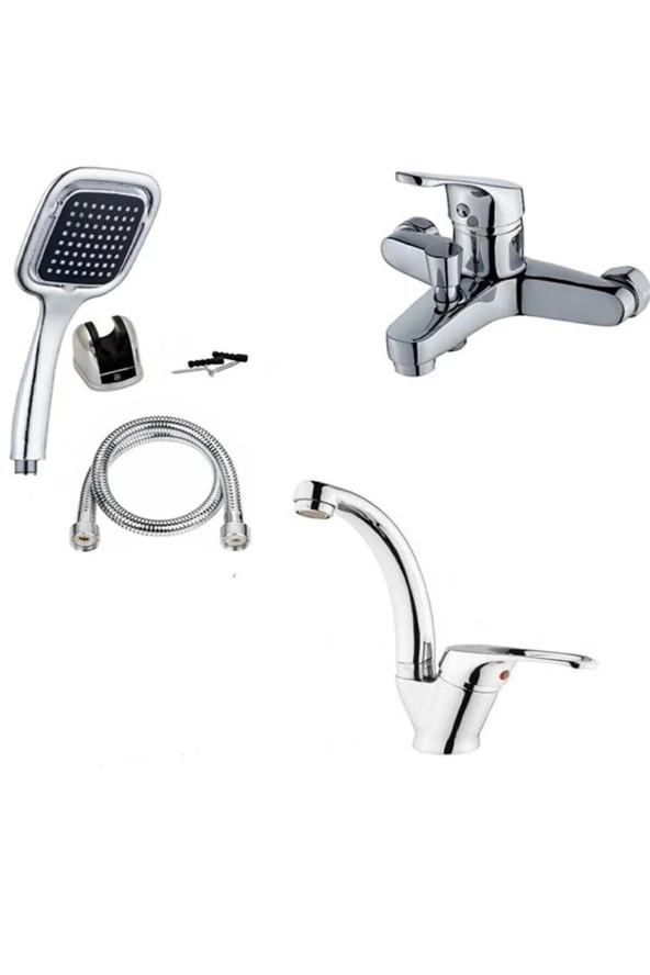 Moonshop 3'Lü Set Banyo Bataryası Lavabo Bataryası Kare Duş Seti 5 Yıl Garanti ürün görseli 1