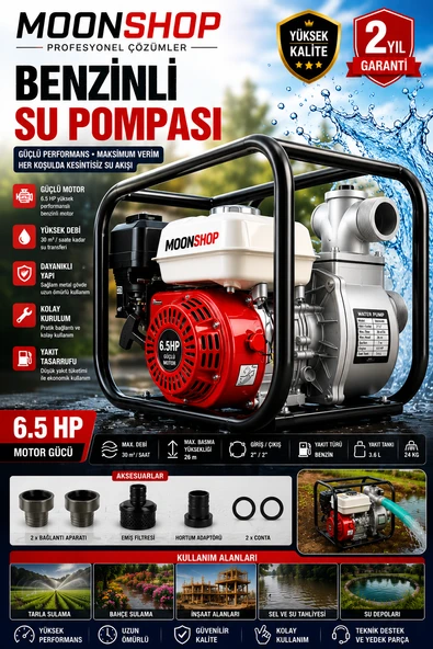 Moonshop Alman 6,5 Hp Turbo Benzinli Su Motoru Motopomp 2 Parmak Yakıt Cimrisi 2 Inc-Benzınlı-Su- ürün görseli 1