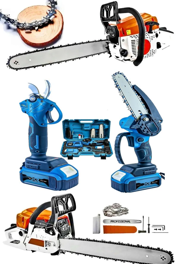 Moonshop Pro 3'Lü Set 7.9 Hp Benzinli Odun Ağaç Kesme Hızar Motoru 256Vf Şarjlı Dal Budama Makası Ve Testere. ürün görseli 1