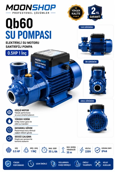 Moonshop Mavi Qb60 Elektrikli Su Motoru 0.5Hp 1 Inç Bahçe Pompası Su Pompası 2 Yıl Garaantili Ürün ürün görseli 1