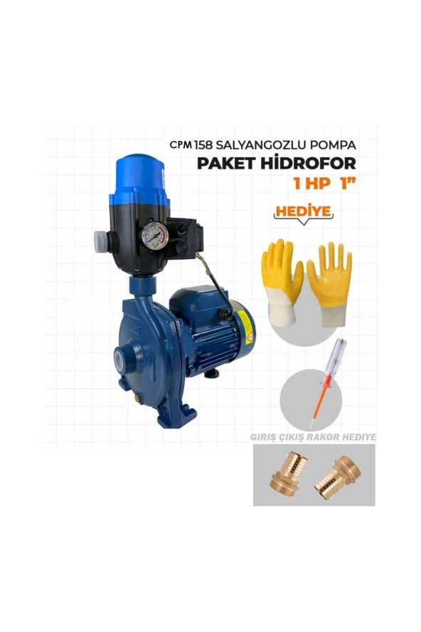 Moonshop Cpm158 Metal Dişli Otomatik Sistem Paket Hidrofor Su Pompası 1 Hp Rakor Takımı+Hediyeleri. ürün görseli 1