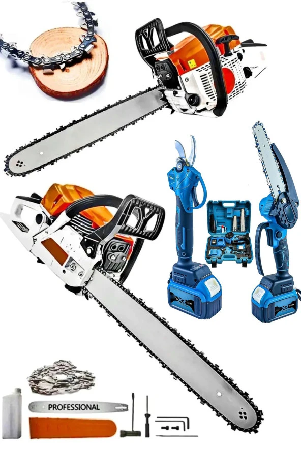 Moonshop Pro 3 Lü Set 7 9 Hp Benzinli Odun Ağaç Kesme Hızar Motoru 256Vf Şarjlı Dal Budama Makası Ve Testere ürün görseli 1