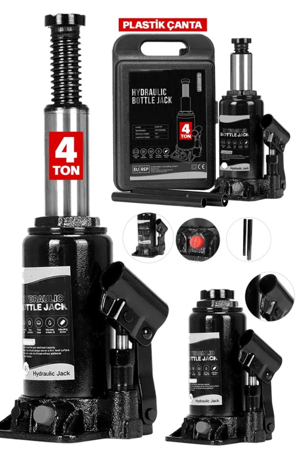 Moonshop Pro Black Seri Çelik Şaseli Çift Dişli Özel Çantalı 4 Ton Hidrolik Araba Karavan Oto Kriko ürün görseli 1