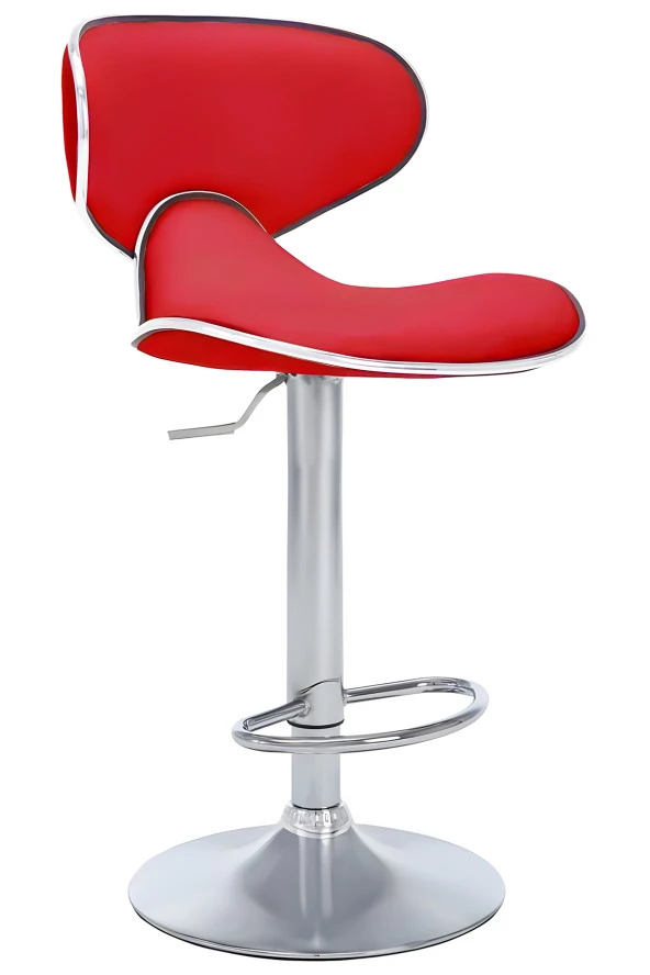 Bürocci Zen Bar Taburesi - Kırmızı Modern Deri Metal Ayaklı Yüksek Tezgah Sandalyesi - 9549S0511 ürün görseli 1