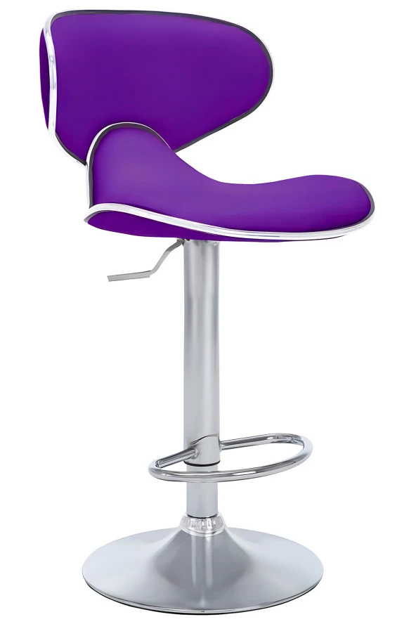 Bürocci Zen Bar Taburesi - Mor Modern Deri Metal Ayaklı Yüksek Tezgah Sandalyesi - 9549S0515 ürün görseli 1