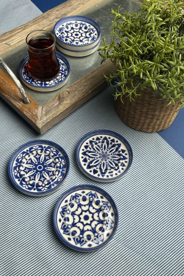 TABAK EVİ Stoneware Mozaik Blue Sefa 6 lı Çay Tabağı 10cm ürün görseli 1