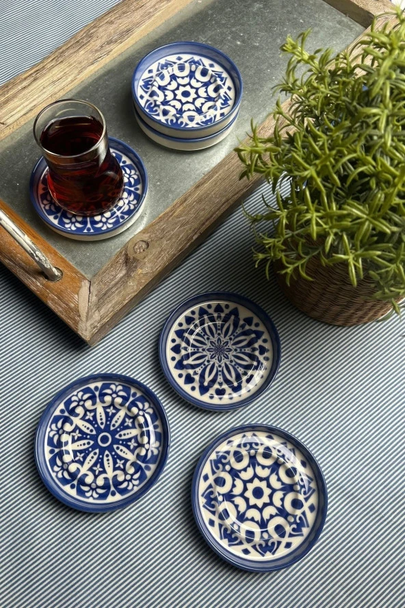 TABAK EVİ Stoneware Mozaik Blue Sefa 6 lı Çay Tabağı 10cm - Resim 5