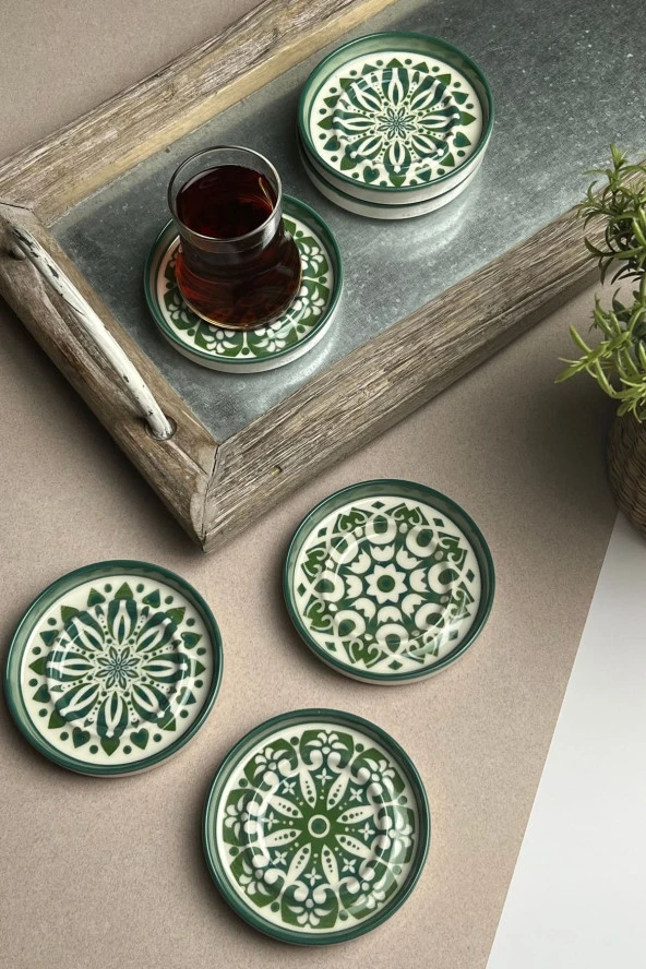 TABAK EVİ Stoneware Mozaik Green Sefa 6 lı Çay Tabağı 10cm - Resim 2