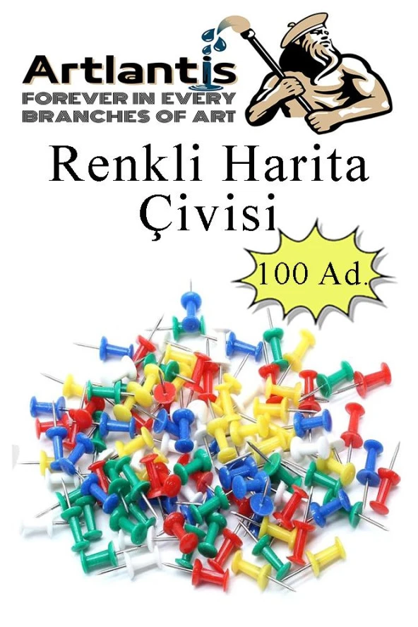 Harita Çivisi Renkli 100 lü 1 Paket Renkli Mantar Pano Raptiyesi Pano İğnesi Ofis Okul Büro Renkli Harita Çivisi ürün görseli 1
