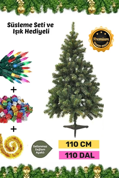 Premium Kutu Süsleme Seti Yılbaşı Çam Ağacı Renkli Işığı Yeni Yıl Süsleri Noel Paketi 110 Cm 110 Dal ürün görseli 1