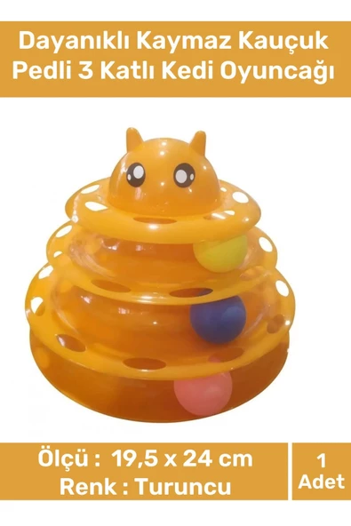 Özel Üretim Dayanıklı Kaymaz Kauçuk Pedli 3 Toplu Eğlenceli 3 Katlı Kedi Oyuncağı 19,5 cm x 24cm ürün görseli 1