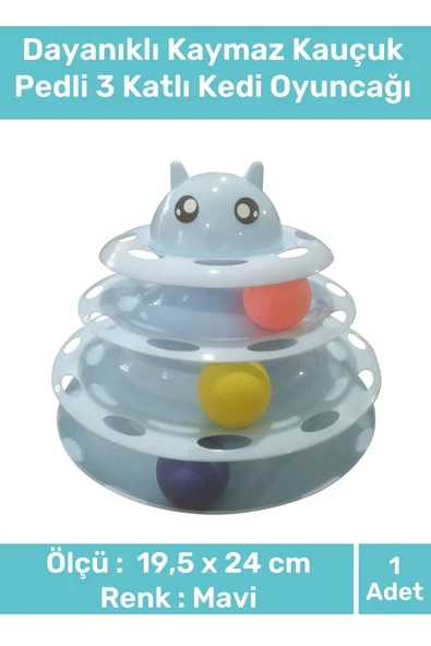 Özel Üretim Dayanıklı Kaymaz Kauçuk Pedli 3 Toplu Eğlenceli 3 Katlı Kedi Oyuncağı 19,5 cm x 24cm ürün görseli 1