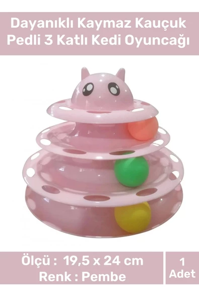 Özel Üretim Dayanıklı Kaymaz Kauçuk Pedli 3 Toplu Eğlenceli 3 Katlı Kedi Oyuncağı 19,5 cm x 24cm ürün görseli 1