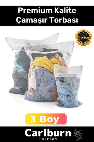 Premium Seri Kalite Yıkama Renkli Fermuarlı Fileli Çamaşır Torbası Kirli Temiz Sepeti 3 Adet ürün görseli 1