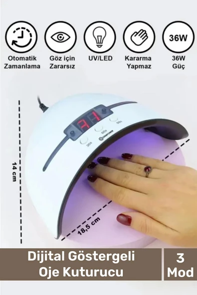 Premium 36W 12 Adet Uv Led Işıklı Profesyonel Dijital Göstergeli 3 Modlu Oje Tırnak Kurutucu ürün görseli 1