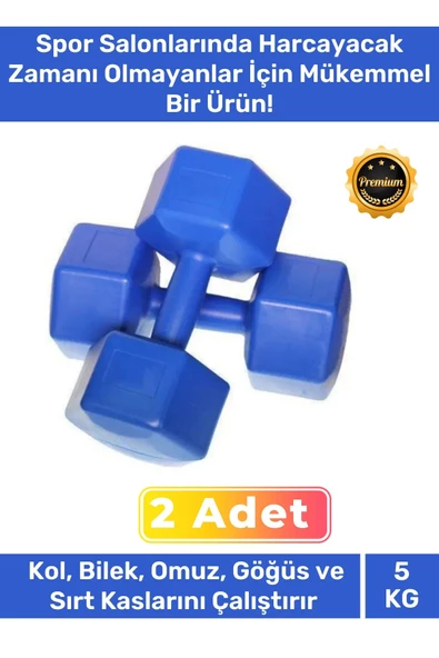 Özel Plastik Köşeli Spor Egzersiz Vücut Kas Geliştirme Fitness Ağırlık Mavi 5 Kg Dambıl Set - 2 Adet ürün görseli 1
