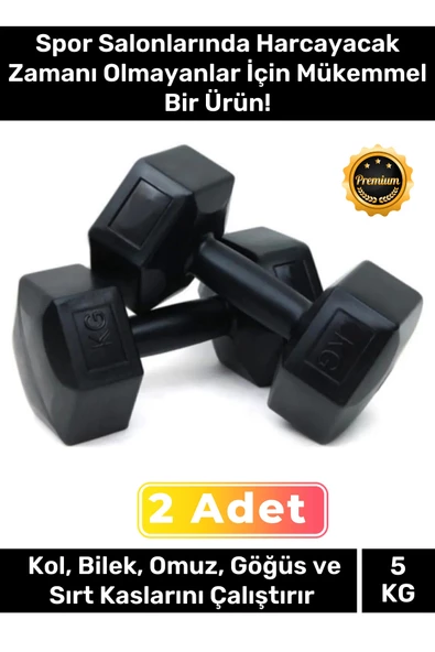 Plastik Köşeli Spor Egzersiz Vücut Kas Geliştirme Fitness Ağırlık Siyah 5 Kg Dambıl Set - 2 Adet ürün görseli 1