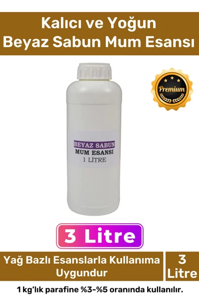 Özel Üretim Kalıcı Yoğun Yağ Bazlı Tüm Ürünlerle Kullanıma Uygun Hamam Beyaz Sabun Mum Esansı 3 LT ürün görseli 1