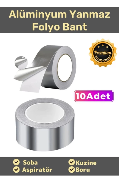 Özel Suya Sıcaklığa Dayanıklı Tamir Soba Boru Yama Alüminyum Yanmaz Folyo Bant 44mm 10mt - 10 Adet ürün görseli 1
