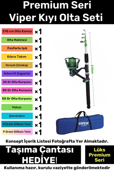 Özel Üretim Şık Taşıma Çantalı Hazır Kurulu Balık Viper Kıyı Olta Seti - 3m Kamış ürün görseli 1
