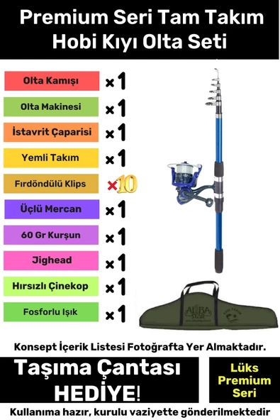 Özel Üretim Şık Taşıma Çantalı Hazır Kurulu Balık Tam Takım Hobi Kıyı Olta Seti - 3m Kamış Hediyeli ürün görseli 1