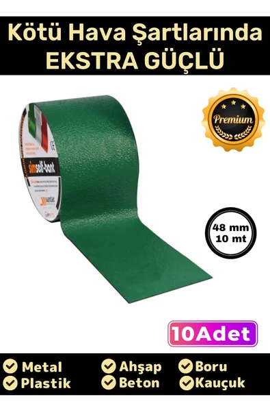 Süper Güçlü Su Geçirmez Sızdırmaz Yeşil Renk Çok Amaçlı Tamir İzolasyon Bandı 48mm x 10m - 10 Adet ürün görseli 1