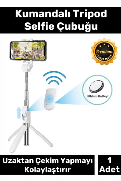 Premium Pratik Ayaklı Stabil Çekim Yapabilen Uzaktan Çekim Özellikli Kumandalı Tripod Selfie Çubuğu ürün görseli 1