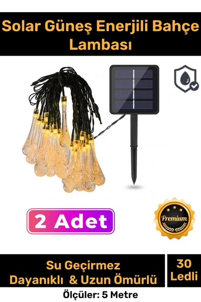 Özel Seri Solar Güneş Enerji Su Damlaları 5 Metre Uzunluğunda Sarı Renkli 30 Ledli Bahçe Aydınlatma ürün görseli 1