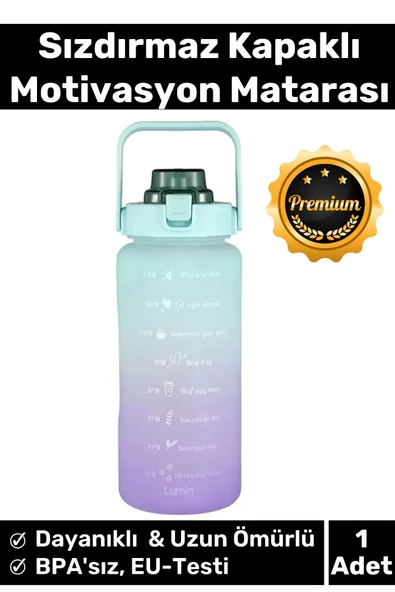 Premium Çift Renk Ölçü Baskılı Sızdırmaz Akmaz Motivasyon Matara Suluk Sağlıklı Plastik 1 Lt Su Şişe ürün görseli 1