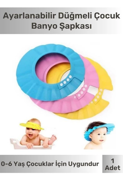 Ayarlanabilir Düğmeli Bebek Duş Başlığı Çocuk Küvet Göze Su Kaçırmayan Unisex 2'li Banyo Şapka Seti ürün görseli 1