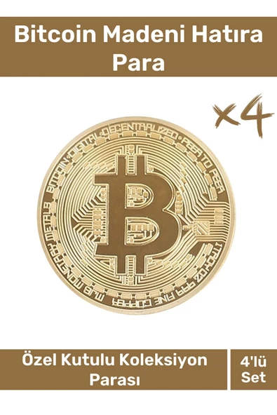 Özel Kutulu Hediyelik Kripto Hatıra Koleksiyon Bitcoin Madeni Para Altın Rengi 4'lü Set ürün görseli 1