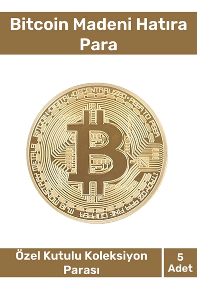 Özel Kutulu Hediyelik Kripto Hatıra Koleksiyon Bitcoin Madeni Para Altın Rengi 5'li Set ürün görseli 1