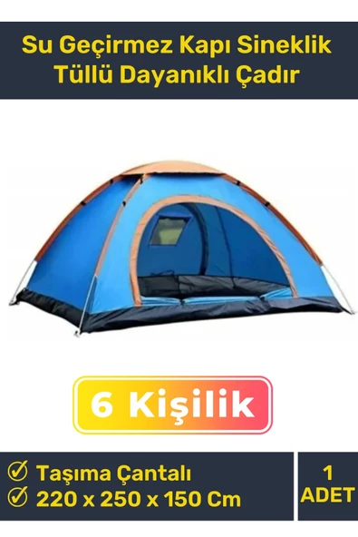 Premium Su Geçirmez Kapı Sineklik Tüllü Dayanıklı Kumaş Pratik Kolay Kurulum 6 Kişilik Kamp Çadırı ürün görseli 1