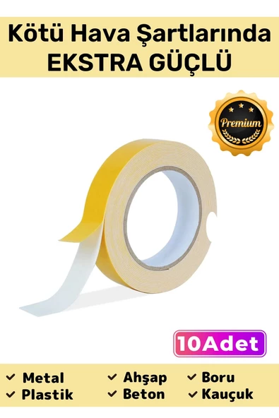Süper Güçlü Uzun Ömürlü Kuvvetli Yapışkan Kolay İz Bırakmaz Çift Taraflı Köpük Bant 10mt - 10 Adet ürün görseli 1