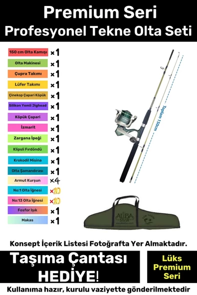 Özel Üretim Taşıma Çantalı Hazır Kurulu Tam Takım Profesyonel Tekne Olta Seti - 3m Kamış Hediyeli ürün görseli 1