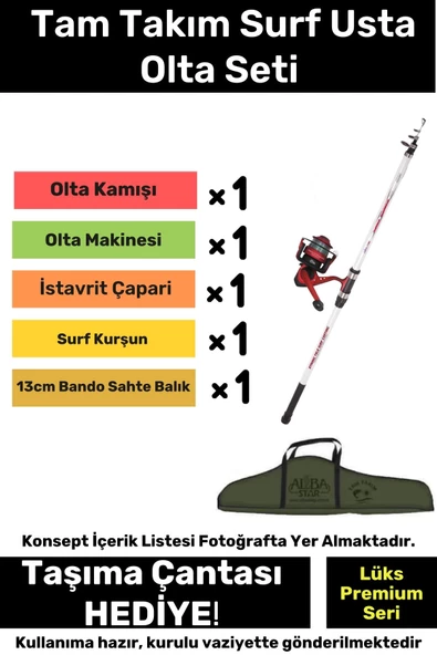 Özel Üretim Şık Taşıma Çantalı Hazır Kurulu Tam Takım Surf Usta Olta Seti - 3m Kamış Hediyeli ürün görseli 1