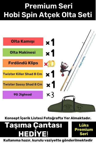 Özel Üretim Şık Taşıma Çantalı Hazır Kurulu Tam Takım Hobi Spin Atçek Olta Seti - 3m Kamış Hediyeli ürün görseli 1