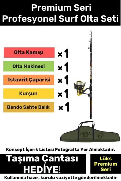 Özel Üretim Şık Taşıma Çantalı Hazır Kurulu Tam Takım Profesyonel Surf Olta Seti - 3m Kamış Hediyeli ürün görseli 1