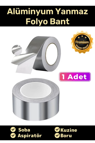 Özel Suya Sıcaklığa Dayanıklı Tamir Soba Boru Yama Alüminyum Yanmaz Folyo Bant 45mm - 5mt - 1 Adet ürün görseli 1