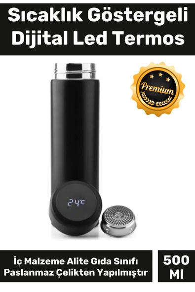 Premium Alite Gıda Sınıfı 201 Paslanmaz Çelik Kaymaz Sıcaklık Göstergeli Dijital Led Termos 500 Ml ürün görseli 1