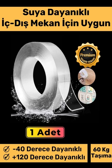 Deluxe Ultra Süper Güçlü Yüksek Mukavemetli Nano Teknolojili Çift Taraflı Doku Şeffaf 3 mt Bant ürün görseli 1