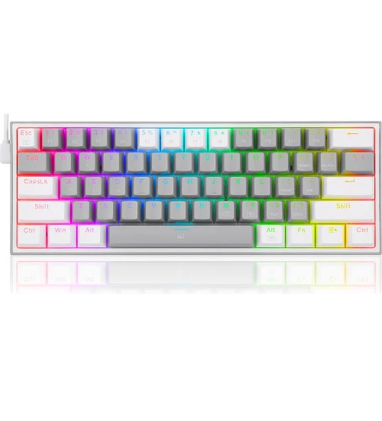 Redragon K617-RGB Fızz Rgb %60 Kablolu Mekanik Klavye, Türkçe, Red Switch, Gri/Beyaz ürün görseli 1