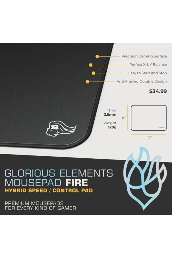 Glorious Element Mouse Pad - Fire Siyah 43x38cm - Resim 3