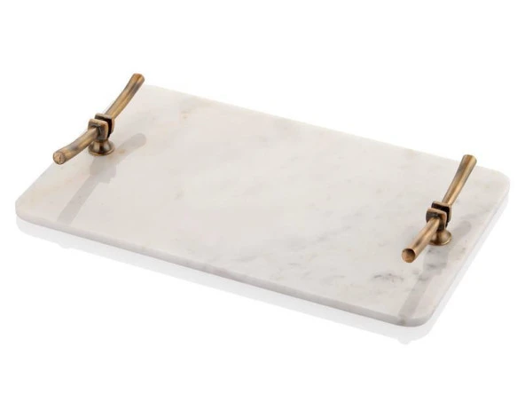 SETABIANCA EVZA DİKDÖTGEN MERMER TEPSİ BEYAZ BRONZ 25*40*4CM ürün görseli 1