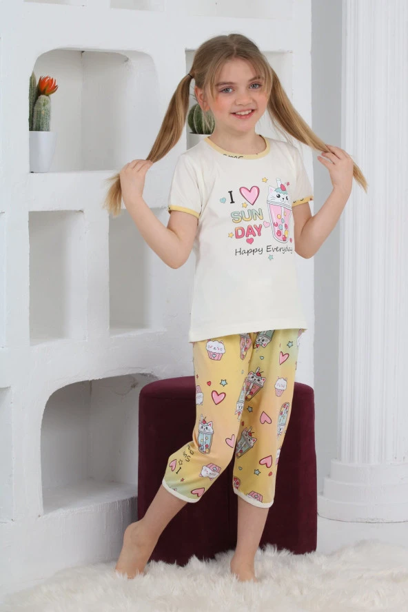 Kız Çocuk Kaprili-Baskılı Pijama Takımı 3-11 Yaş 6083-84 ürün görseli 1