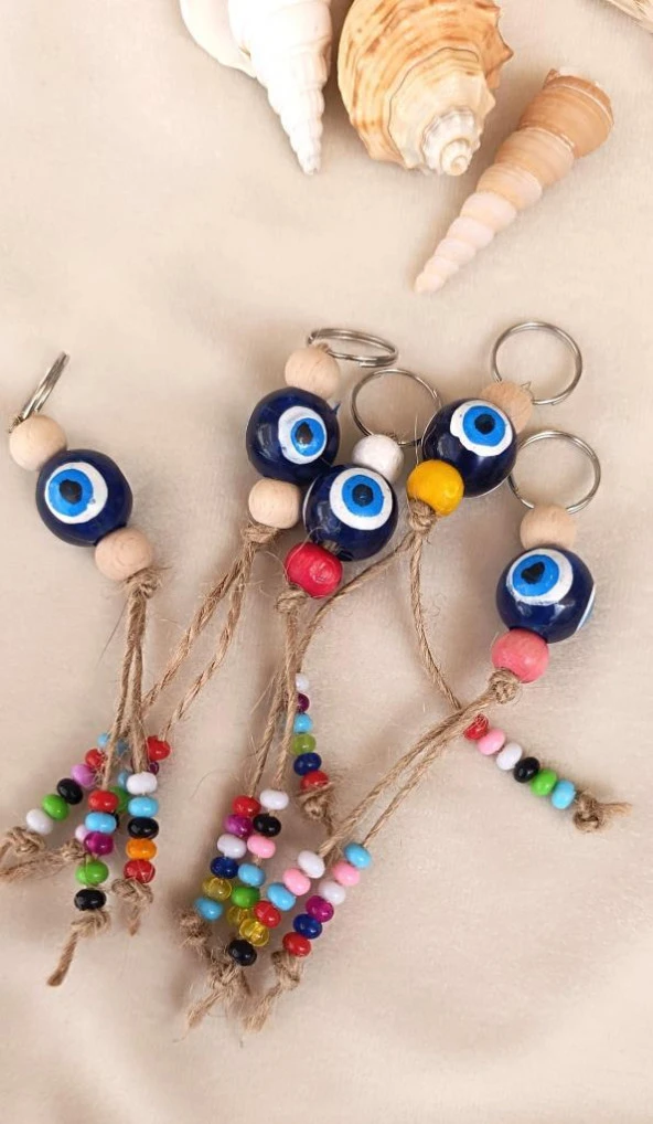 Nazar Boncuk Anahtarlık 5 Adet Kötü Göz Kovucu Hand Made Nazarlı Araba Süsü ürün görseli 1