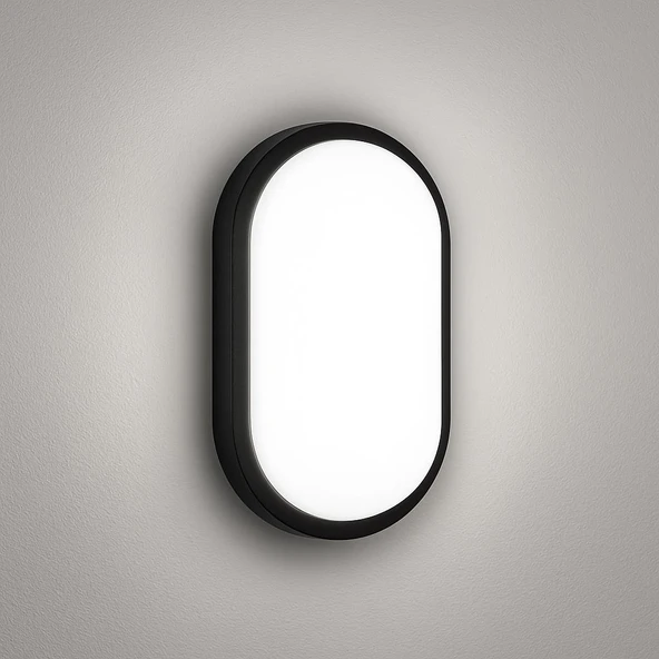 Horoz Aydos 20W Oval Siyah LED Tavan ve Duvar Lambası | 6500K Beyaz Işık | IP65 Su ve Toz Geçirmez Banyo, Bahçe, Garaj Aydınlatma Armatürü ürün görseli 1